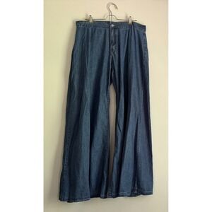 Blue Denim Super Wide Leg Jeans High Waisted Pleated Balloon Pants, Size 14 XXL